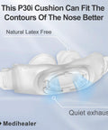 Image of 2 Pack Replacement P30i Pillow Cushions for AirFit P30i, showing quiet exhaust and latex-free silicone design.