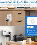 Flat Plug Power Strip With 10 Ft Cord, 6 Outlets And 4 USB Ports, Overload Protected Extension Cord mounted on wall.