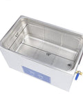 No Sweat Heavy Duty Ultrasonic Cleaner Tank With 30 Liter Capacity And 600 Watt Power For Medical Lab Equipment Washing Plus Smooth Cleanup Adjustable Temperature And Digital Timer 110 Volt, 18" x 11" stainless steel tank.