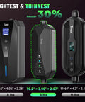 Chill Plug And Play Level 2 Ev Charger For Tesla Featuring 32 Amp Fast Charge, three angles of portable EV charger display.