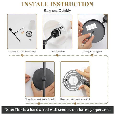 Industrial Rustic Wall Sconces Set Of 2 Hardwired Wall Lamps With Fabric Shades Black Finish installation instructions