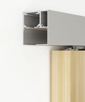 Close-up of Six Foot Sliding Barn Door Track Kit with Aluminium Box Rail Wall Mounted Hidden Hardware for Modern Doors