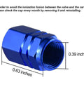 Blue Aluminum Hexagon Tire Valve Caps Set 8 Pack Universal Dustproof Wheel Valve Covers For Cars Trucks Motorcycles SUVs And Bikes Durable Aluminum Construction Easy Install with measurements