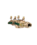Lead Free Bronze Double Check Valve Assembly With Quarter Turn One And A Half Inch Replaceable Seats And Discs For Easy Affordable Repairs Compact Modular Design That Is Easy To Install No Special Tools Needed Top Mounted Test Cocks For Quick Checks, front view