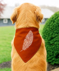 Awesome Boho Feather And Mandala Stencil Set, Six Durable Pet Painting Templates For Diy Wall Wood Fabric And Canvas Crafts, Straight-Up Versatile Sheets Perfect For Kickin Up Your Decor, dog wearing an orange bandana with feather design.