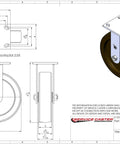 Hella Durable High Temp Phenolic Caster Set Featuring Eight Inch Swivel Plates with detailed dimensions and design layout of caster wheel.