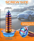 Badass Burnt Titanium License Plate Screws 4 Pack 316 Stainless Steel Rust Proof Bolts Auto Replacement For Cars Trucks Motorcycles Self Tapping Secure Fasteners Heavy Duty Set with size details.