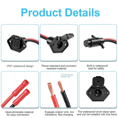 Waterproof Trolling Motor Plug And Receptacle Kit 12V 24V 48V 8 Gauge 2 Wire Quick Connect For Minn Kota Boats Easy To Use