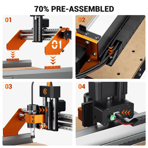 Heavy Hitter Desktop CNC Router Machine With 300W Spindle And Killer 0.01mm Precision Smart 4 Axis Controller Quick Setup, pre-assembled parts.