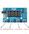Front view of HX711 Digital Load Cell Module With Display, featuring buttons for setup, tare, scale adjustments, and digital display.