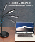 LED Desk Lamp With USB Charging Port, Eye Caring Circular Design With No Flicker, laptop on desk with adjustable light