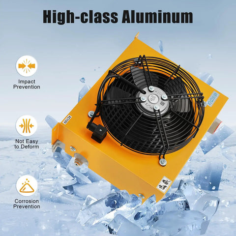 110V Beefed Up Hydraulic Oil Cooler With 100 L Per Minute Flow And 5 Point 6 Kilowatt High Performance Aluminum Heat Exchanger Driven By AC Motor For Hydraulic Systems CNC Machinery And Construction Equipment 20 Bar Working Pressure