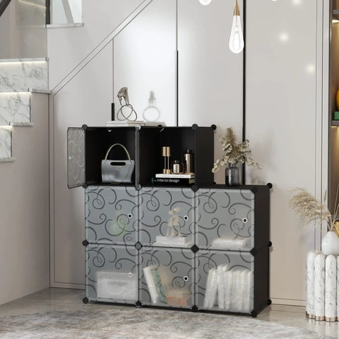 Cube Storage Organizer With Doors Eight Cube Shelves Closet Cabinet No Fuss Setup DIY Plastic Modular Bookshelf in living room