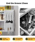 Comparison of organized and chaotic kitchen tools storage, featuring pegboard panel from NSF Certified Stainless Steel Kitchen Prep Table.