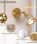 Vintage Battery Operated Wall Sconces Set Of 2 Rechargeable Wireless Light Fixtures Featuring Slick 5000Mah Power Bank adjustable swing arm detail