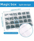 Heavy Duty 324 Pcs E-Type And C Type Circlip Set With 65Mn Steel Shafts and holes in 24 sizes in a segmented storage box.