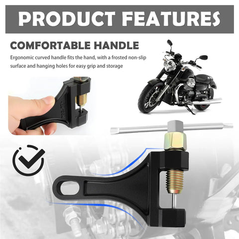 Beefy Heavy Duty Motorcycle Chain Breaker Tool For 530 528 525 520 428 420 Chains with ergonomic handle and motorcycle use.