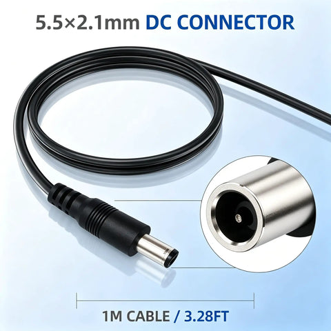 Big Rig 12V Male To Male Power Lead Featuring 5.5X2.1Mm Tips Hooked Up To 18AWG Pure Copper Wire, 1m length.