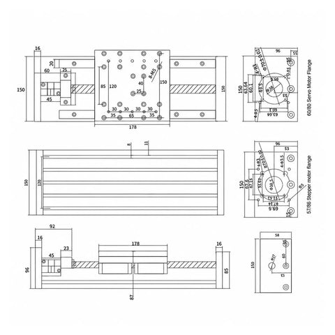 Smooth Ball Screw Assembly For CNC With HGR20 Rails And HGH20CA Blocks SFU1605 Lead 5mm Or 10mm technical schematic illustration.