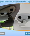 Before and after of a sun visor mount clip for Subaru Forester Impreza Crosstrek showing damaged and repaired gray visor clip