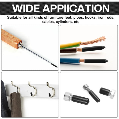 60 Pieces 4.5mm Screw Thread Protectors Rubber End Caps For Round Tubes demonstrating various applications, fits bolts, screws, cables.