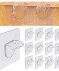 12 Pack Clear Adhesive Shelf Brackets No Drill Support Pegs Stick And Go Wall Mount with smooth finish and heavy-duty grip.
