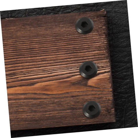 M6x25 Black Stainless Steel Binding Screws With Hex Socket Barrel Nuts securing wood and leather for durable assembly.