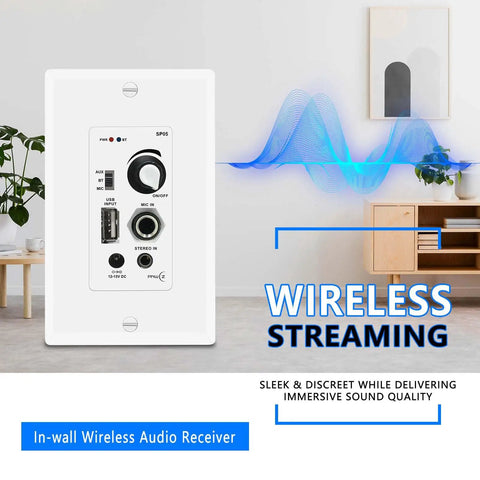 In Wall Bluetooth Audio Amplifier Receiver for 2 Channel Wall Plate With USB Mic Input and 3.5mm Aux, 120W Power, Dope Wireless Music Streaming for Home Theater And Sound System Setup wall plate