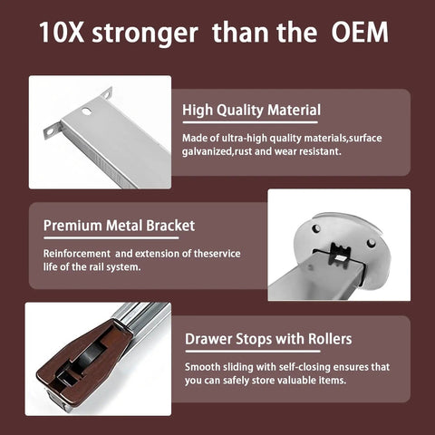 Two Pack 16 Inch Center-Track Drawer Slides With Stops And Rollers For Easy Glide And Smooth, Stable Operation, Heavy Duty Metal Rails Compatible With Rite-Trak II Style Drawers In Dressers, Nightstands, Cabinets And Closets. metal drawer slide with stop and roller