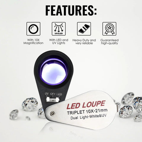 Foldable 10x Pocket Magnifier Loupe With UV And LED Light For Jewelry Rocks Coins Antiques And Stamps Illuminated Magnifying Tool For Watches Gems Hobbies And Eye Clarity Grab And Go