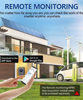 App remote monitoring of Hybrid Solar Inverter 4200W Power Up Dual 12V To 24V system in a modern home with solar and wind energy.