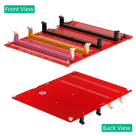 Front and back view of 4 In 1 DDR3 DDR4 DDR5 UDIMM RDIMM Memory Diagnostic Tester Card Module for desktops and servers.