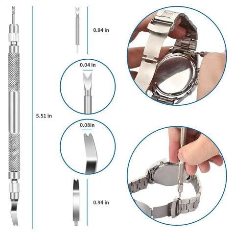 6-Piece Watch Band Link Remover Tool Kit With Spring Bar Tool And Replacement Pins for DIY metal watch band resizing and repairs