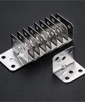 Solid As A Rock L Brackets 100 Pack Heavy Duty Corner Braces arranged in a row, showing metal construction and multiple holes for screws.