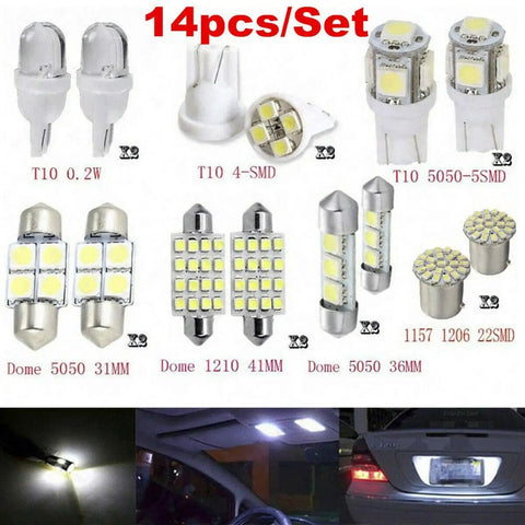 Fresh LED Interior Lighting Kit 11 Xenon White Bulbs T10 36mm Dome And License Plate Wedge Base Easy Drop In Spotlights Upgrade View DIY Project Save Cash No Tools Needed, 14-piece LED bulb set