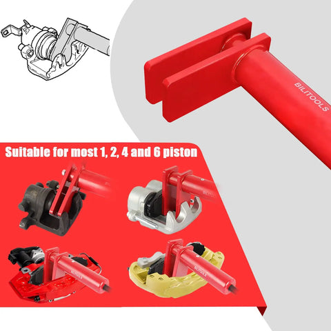 Universal Workhorse Brake Caliper Compression Tool With Piston Spreader For 1, 2, 4, And 6 Piston Disc Brakes, various views.