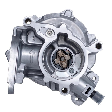 Brake vacuum pump, front view; silver metal housing for Audi 2.0L turbo models