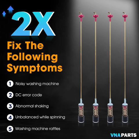 4 Pack Washer Suspension Rod Damper Replacement Kit For Front Load Washers image showing four suspension rods with damping tips