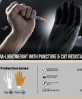 Level 2 Needlestick And Level 5 Puncture Resistant Work Gloves with needle test, showing palm and protection zones, Size L
