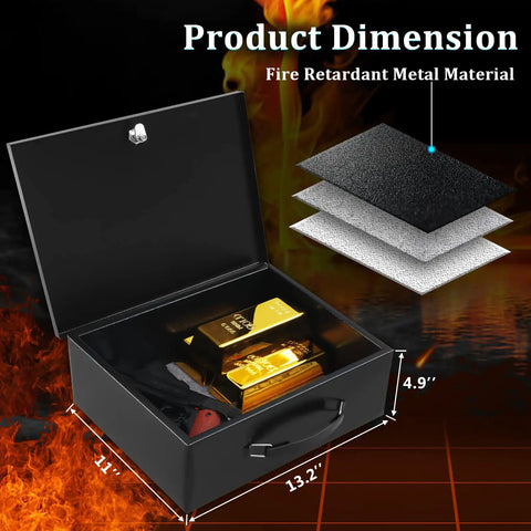 Boss-Grade Portable Safe Box With Key Lock For Fire Resistant Document Storage, open view showing contents and fire retardant material