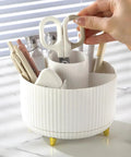 Rotating Desk Organizer With Six Compartments For Makeup Skincare Art Supplies And Office Gear Three Color Options Swivel Pen Holder And Multipurpose Storage For Markers Brushes Scraps And Essentials, cream white 6-slot plastic