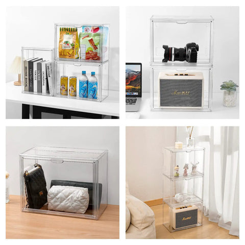 3 Pack Clear Acrylic Purse And Handbag Organizer For Closet With Magnetic Door, Stackable Display Case, Transparent Storage