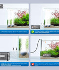 Illustration showing installation steps of Ultra Silent Aquarium Air Pump For 60 To 90 Gallon Tanks with air stone bubbler.