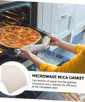 Person using oven with pizza, showing 10 Pack Mica Plate Sheets For Microwave Oven Replacement Heat Insulation Waveguide Cover And Oil Splatter Shield