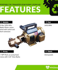 12 GPM Portable Oil Pump With Custom US Made Baldor Motor And Viton Seals, 1 NPT Ports, 1.25 Inch Hose Barbs, front view