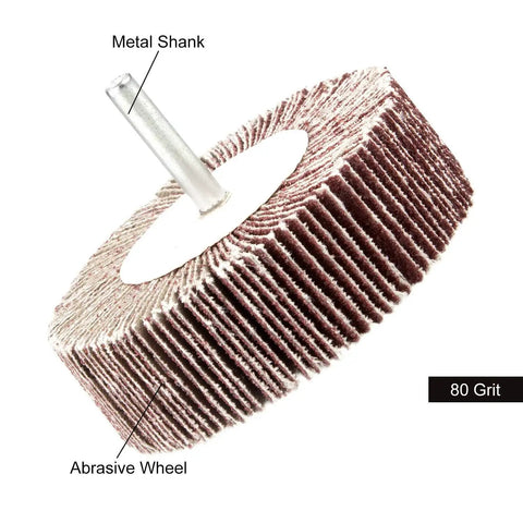 Five Pack 3.15 By 1 By One Quarter Inch Shank Mounted Flap Wheel 80 Grit Aluminum Oxide Abrasive Wheels for rust removal