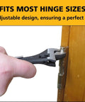 Knuckle Bender With Built-In Hinge Pin Remover being used on a door hinge, demonstrating adjustable design for sagging door fixes.