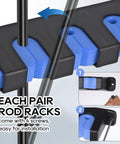 Close-up of Durable Wall Mount Fishing Rod Holders 1 Pair Vertical Blue Rod Racks for Garage or Boat Holds Up To Six Poles