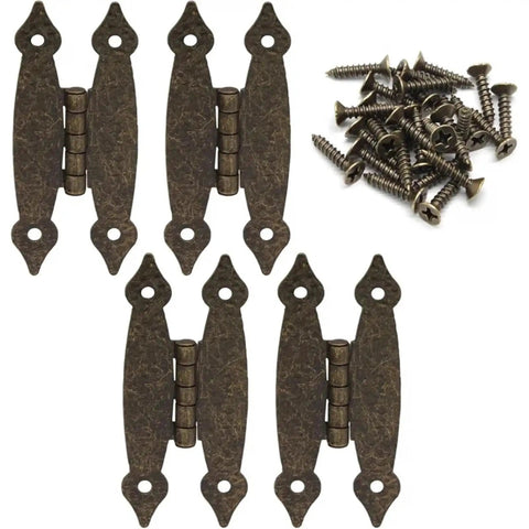Set Of Four Three And A Half Inch Bronze Antique H Hinges For Cabinets And Doors Flat Flush Mount H Shape Hardware With Screws
