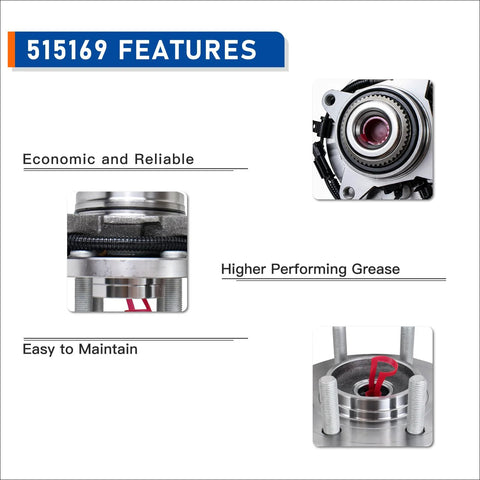 Front Wheel Hub And Bearing Assembly For 2015 2016 2017 Ford F150 4WD With ABS 6 Lugs Direct Replacement Replaces 515169 Features